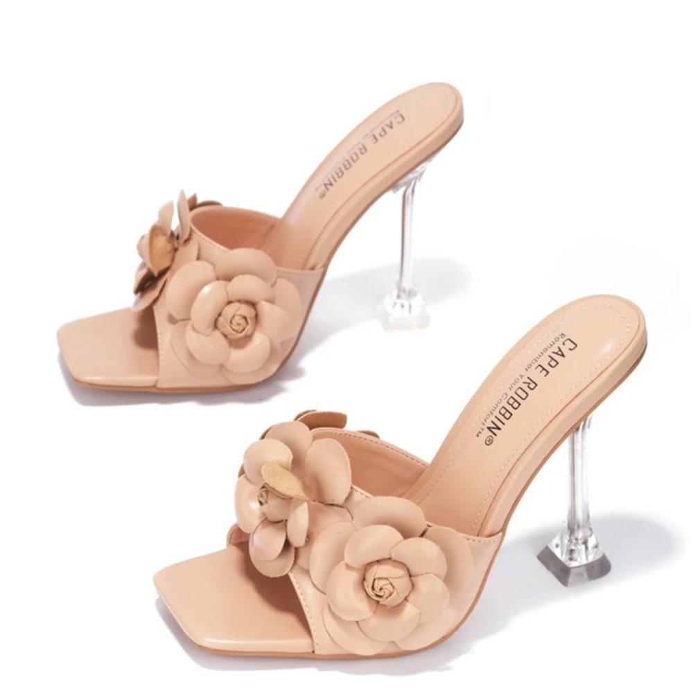 Nude Floral Heeled Sandals